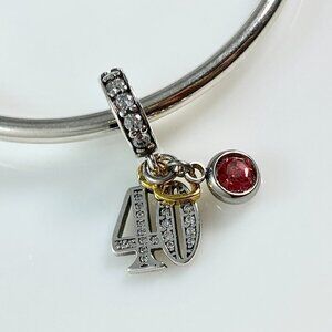 Sterling Silver 40th Birthday with Birthstone Dangle Charm - CUSTOMIZABLE